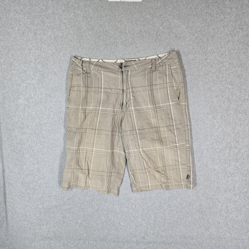 Vans Men Shorts 32 Beige Casual Shorts Plaid Chino 12" Inseam Logo Skater